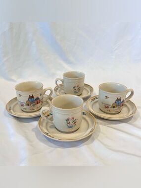 Vintage International Heartland Village 4 Cup Saucer Sets Made in Japan